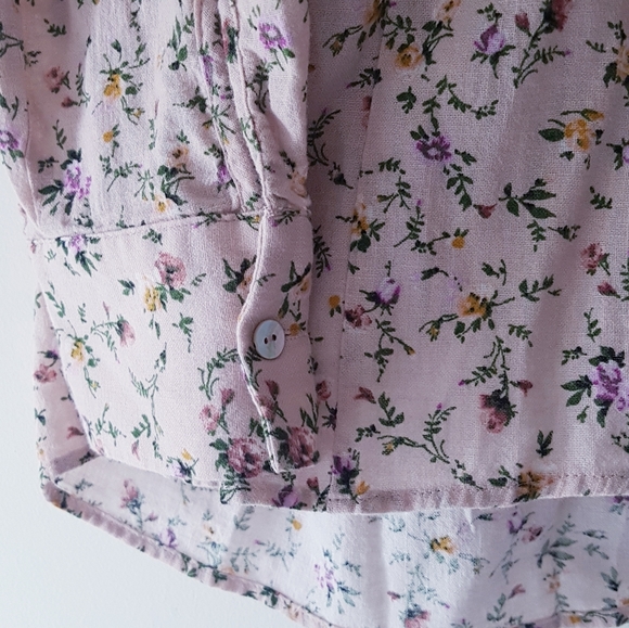 ZARA Pink Floral Collar Neck Cotton + Linen Front Button Peplum Shirt - Picture 6 of 11